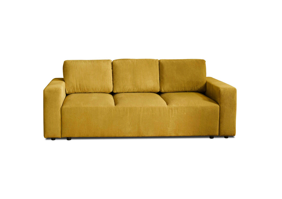 Lisa Design - Canapé Convertible Livy en Velours Côtelé - Canapé Lit - Sofa Jaune 3 Places - Salon