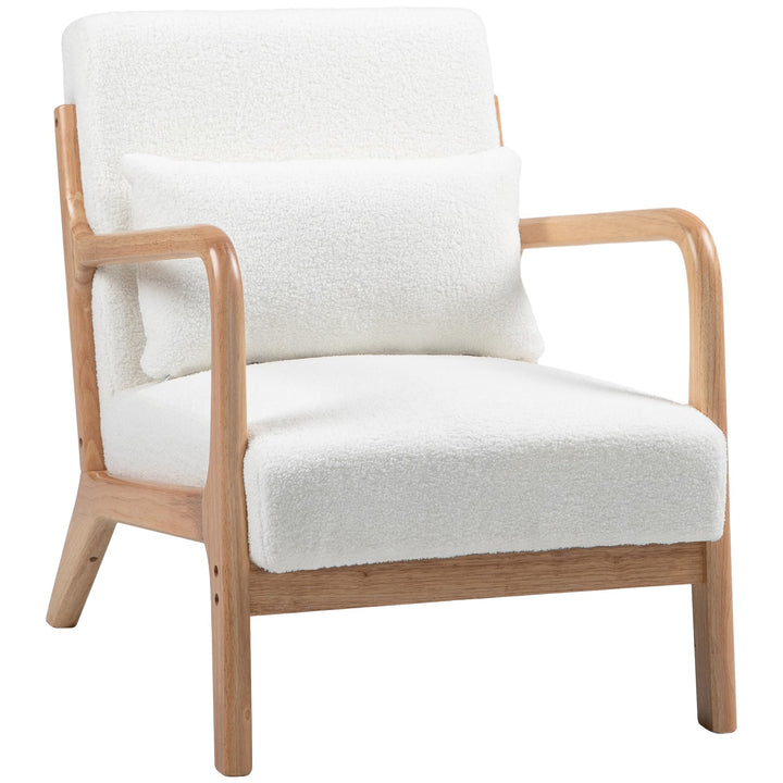 HOMCOM Fauteuil de Salon avec Cadre en Bois Massif Fauteuil Lounge - Assise Profonde - accoudoirs - Aspect Velours crème