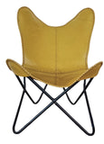GifteQ Chaise Longue Papillon en Cuir Faite à la Main Chaise Papillon Pliante en Cuir pour se détendre Cadre en Fer Fauteuil Vintage Décoration d'intérieur (Jaune)