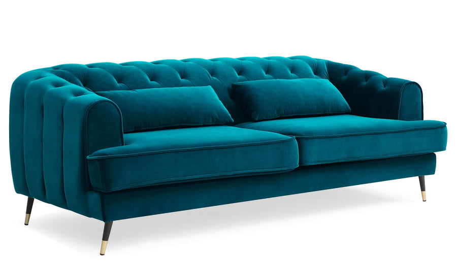 Menzzo Canapé capitonné 3 Places Style Boudoir Glams Velours Bleu Canard Menzzo Canapé capitonné 3 Places Style Boudoir Glams Velours Bleu Canard