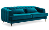 Menzzo Canapé capitonné 3 Places Style Boudoir Glams Velours Bleu Canard