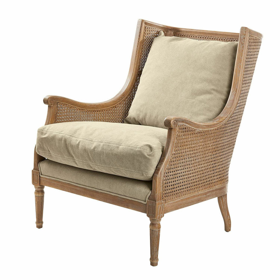 Loberon Greenbrier - Fauteuil rembourré confortable - Finition antique authentique - Tressé à la main - Coton - Rotin - Bois de frêne - Marron antique / Beige Loberon Greenbrier - Fauteuil rembourré confortable - Finition antique authentique - Tressé à la main - Coton - Rotin - Bois de frêne - Marron antique / Beige