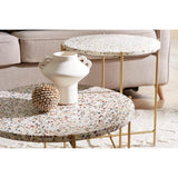 Table d'appoint Design Ronde en terrazzo et métal doré D40 cm Mezzo