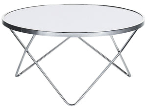 Table Basse Ronde avec Plateau en Verre Blanc et Structure en Métal Argenté pour Salon Moderne et Glamour Beliani