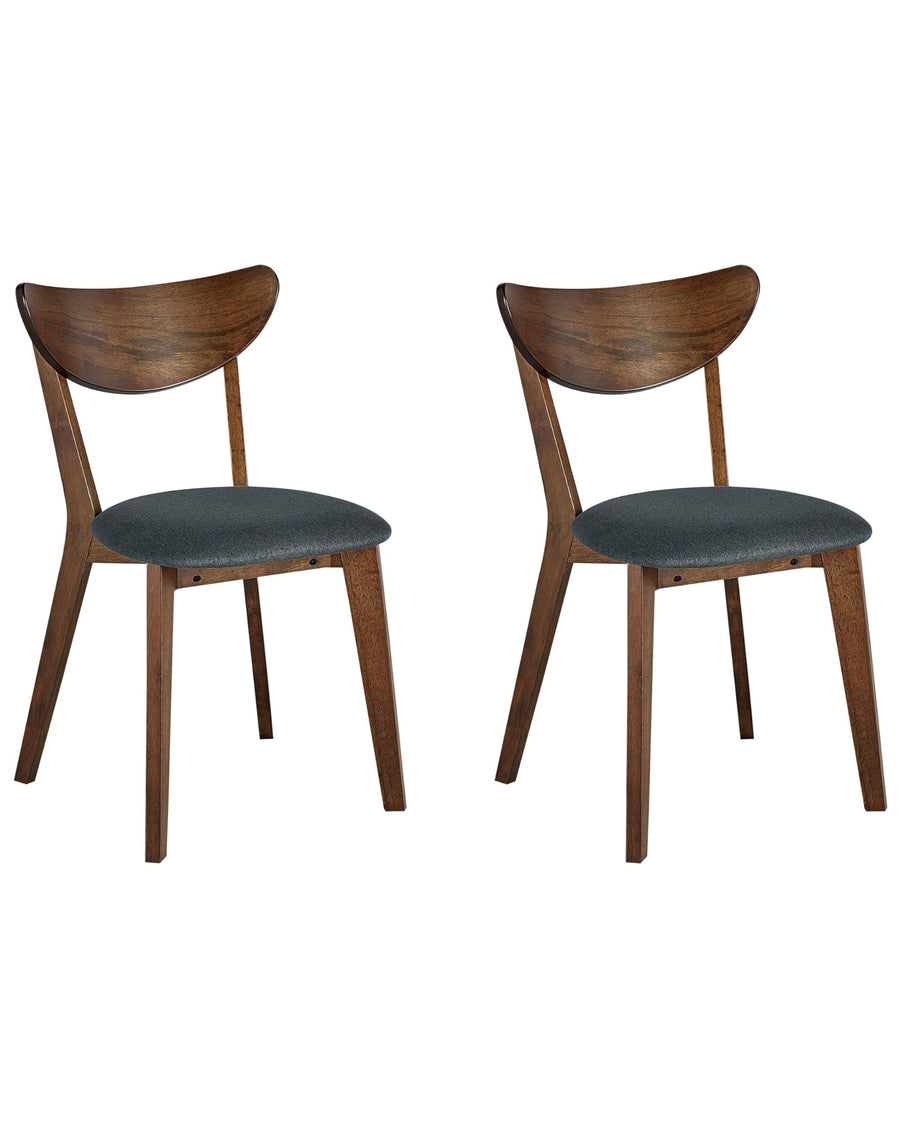 Lot de 2 Chaises de Salle à Manger en Bois d'Hévéa Foncé et Polyester Gris Erie