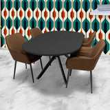 FRANKYSTAR Marui - Table à manger ovale en bois et métal avec pied central Ashi 180x100 cm - noir mat