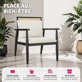 TecTake® Fauteuil Relax Fauteuil Salon Confortable en Bois Massif & Cannage, avec Coussins & Accoudoirs pour Salle à Manger, Salon, Chambre, Chaise Bureau, Allaitement, TV