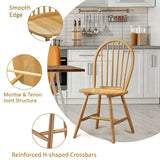 Lot de 4 chaises de salle à manger Windsor en bois d'hévéa massif avec dossier de broche, chaises de style campagnard pour cuisine, restaurant et bistrot, finition bois naturel