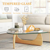 PRITIY Table basse d'appoint en verre Table basse moderne Table basse triangulaire (bois original + transparent, 82 x 57 x 40 cm), LK155