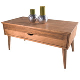 LoMasCasa Sonka Table basse relevable avec tiroir coulissant en bois naturel massif Disponible en couleur bois avec pied conique 100 x 50 x 48 cm