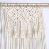 Macrame murd suspendu, décor de salle boho décoration murale de macrame 26x79 pouces rideau de porte macrame de coton avec gland, art mural boho tissé, pendaison murale de tapisserie pour portes, déc