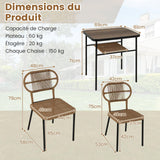 COSTWAY Ensemble de Meubles 3 Pcs de Patio en Rotin Charge 180KG, Salon de Jardin 2 Chaises Empilables de Différentes Tailles et Table à Manger avec Etagère, pour Jardin Balcon, Naturel