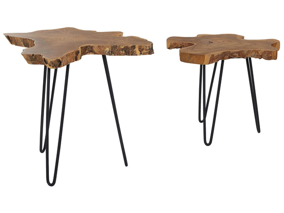 Beliani 2 x Tables Basses avec Plateau en Bois de Java et Pieds en Métal Noir Design Industriel pour Salon Moderne, Rustique ou Scandinave