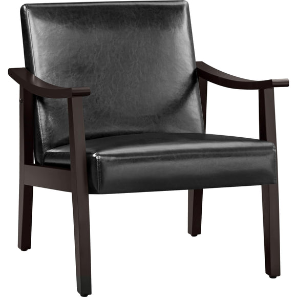 Yaheetech Fauteuil de Salon avec Accoudoirs Courbes Chaise Ergonomique Cadre en Bois d’hévéa pour Salon Chambre Salle de Séjour Bureau 62×70×74 cm Noir