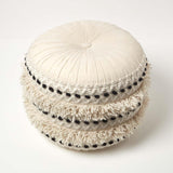 HOMESCAPES Pouf bohème Sahara Noir et Blanc, Pouf berbère en Coton et Laine, Pouf Rond macramé