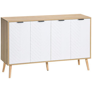 HOMCOM Buffet Bas, Meuble de Rangement, étagères réglables, 2 placards, 4 Portes Motif Chevrons, pour Cuisine, Salle à Manger, Salon, 120 x 35 x 77,4 cm, Blanc