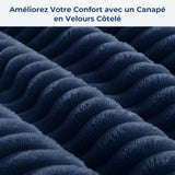 Vesgantti Canapé 3 Places Velours Côtelé sans Montage 200 x 94 x 80cm-Bleu