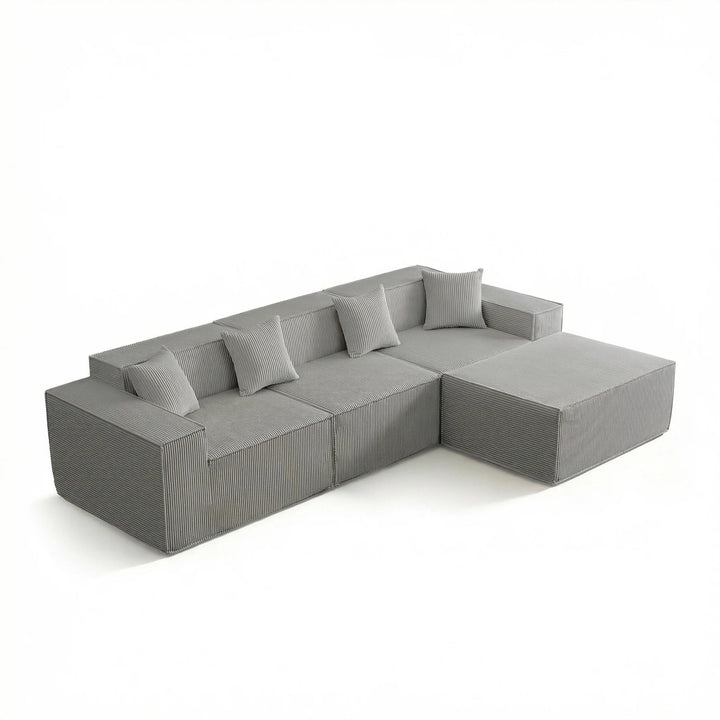 Yeecle Canapé d Yeecle Canapé d'angle modulaire 3 places avec ottoman, aspect velours côtelé beige, mousse haute densité, 277 x 165,5 cm, emballé sous vide, pas de montage (gris)