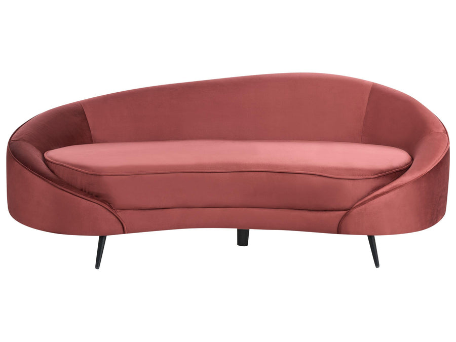 Canapé 3 Places Courbé Glamour en Velours Rouge et Pieds Métalliques Noir Savar Canapé 3 Places Courbé Glamour en Velours Rouge et Pieds Métalliques Noir Savar