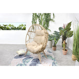 CONCEPT USINE | Fauteuil Oeuf sur Pieds Beige en Résine Noir Aspect Rotin | Design Jane | Structure en Acier | Coussin déperlant | Hamac Balançoire sur Pied terrasse Jardin Balcon | Résiste à l'eau