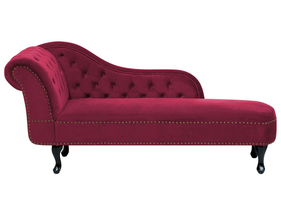 Chaise Longue Côté Gauche Méridienne en Velours Rouge Glamour Elégant Salon Nimes