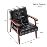 Fauteuil vintage en cuir avec structure en bois et design touffeté rétro pour salon, chambre à coucher et salle de réception Noir