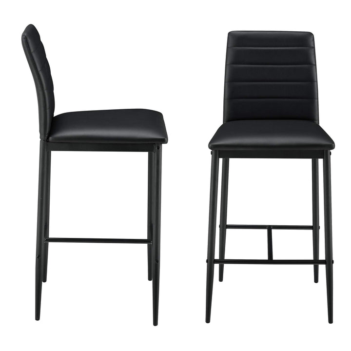 Lot de 2 Tabourets de Bar Chaises Rembourrées PU Similicuir avec Pieds en Acier et Hauteur d'Assise 66 cm Noir