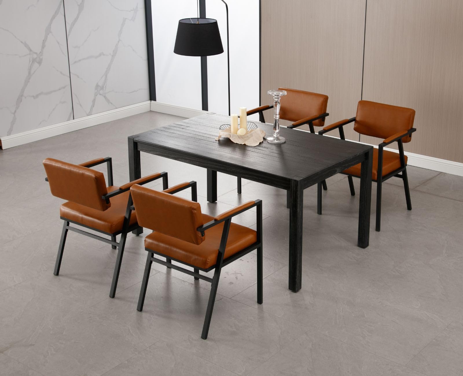 Lot 2 Chaises Salle à Manger Cuir PU Et Bois – Dossier Rotin, Pieds En Bois, Couleur Marron, Hauteur Siège 47 Cm