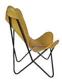 GifteQ Chaise Longue Papillon en Cuir Faite à la Main Chaise Papillon Pliante en Cuir pour se détendre Cadre en Fer Fauteuil Vintage Décoration d'intérieur (Jaune)