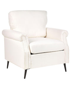 Fauteuil en Tissu Rembourré Blanc et Pieds en Métal Noir Salon Rétro Vietas