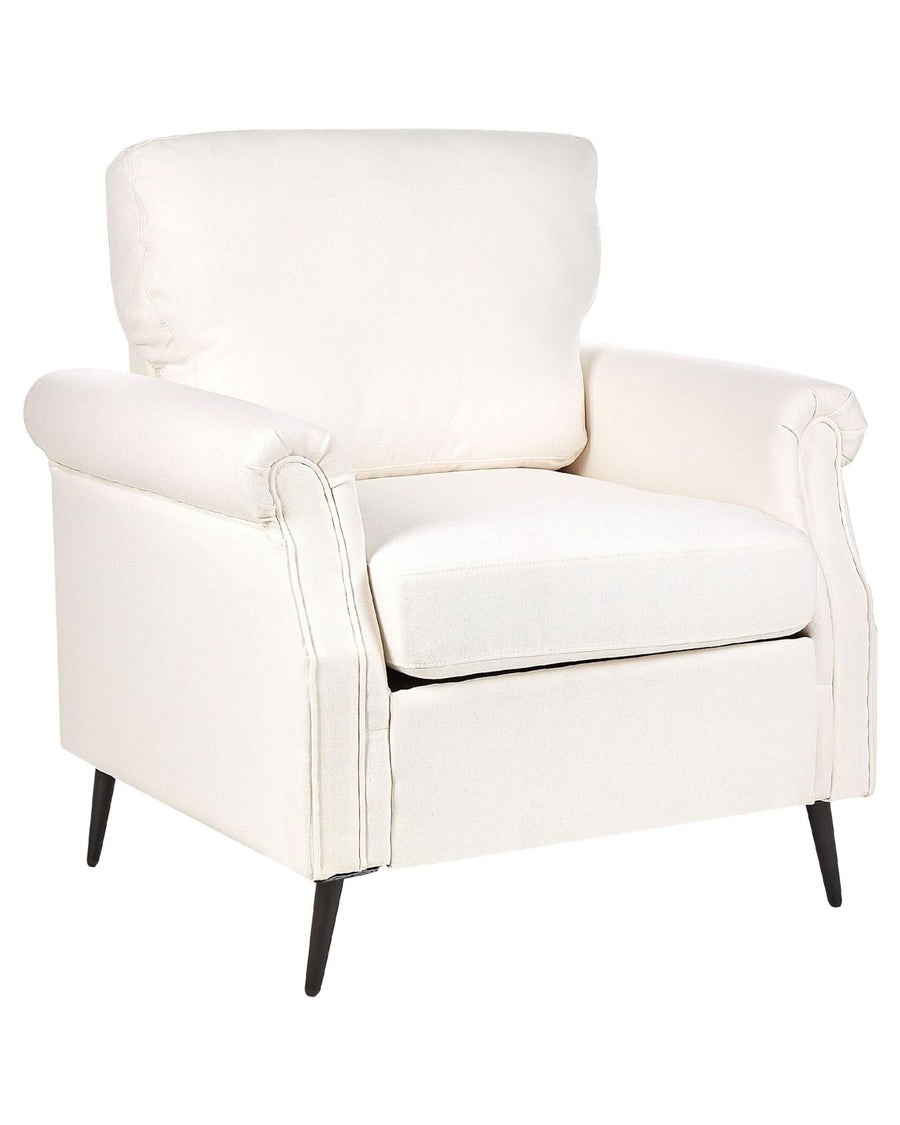 Fauteuil en Tissu Rembourré Blanc et Pieds en Métal Noir Salon Rétro Vietas