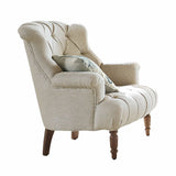 Loberon Fauteuil Parranquet, Caractéristique Chesterfield Classique, Pieds Tournés, Design Intemporel, Rembourrage Confortable, Assise, Viscose, Bois de Manguier, Lin