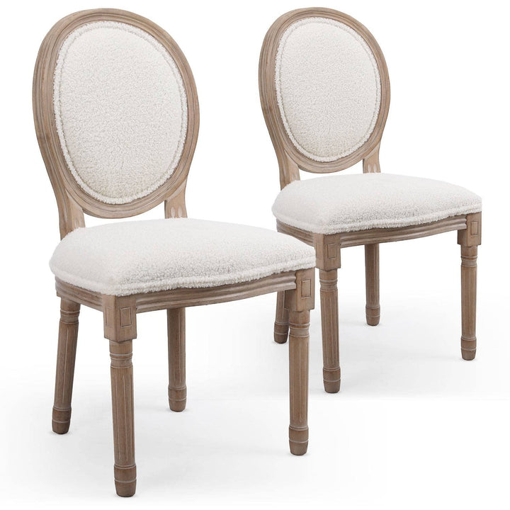 Menzzo Lot de 2 chaises médaillon Louis XVI Tissu Bouclette Crème