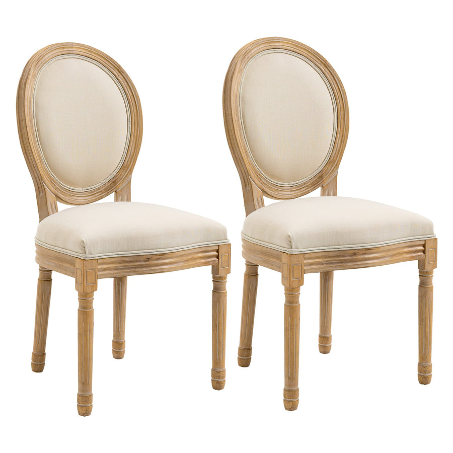 HOMCOM Lot de 2 chaises de Salle à Manger - Chaise de Salon médaillon Style Louis XVI - Bois Massif sculpté, patiné - Aspect Lin Beige