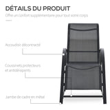 Outsunny Lot de 2 Bains de Soleil Chaise Longue Design Contemporain Table Basse Plateau Verre trempé métal époxy textilène Noir
