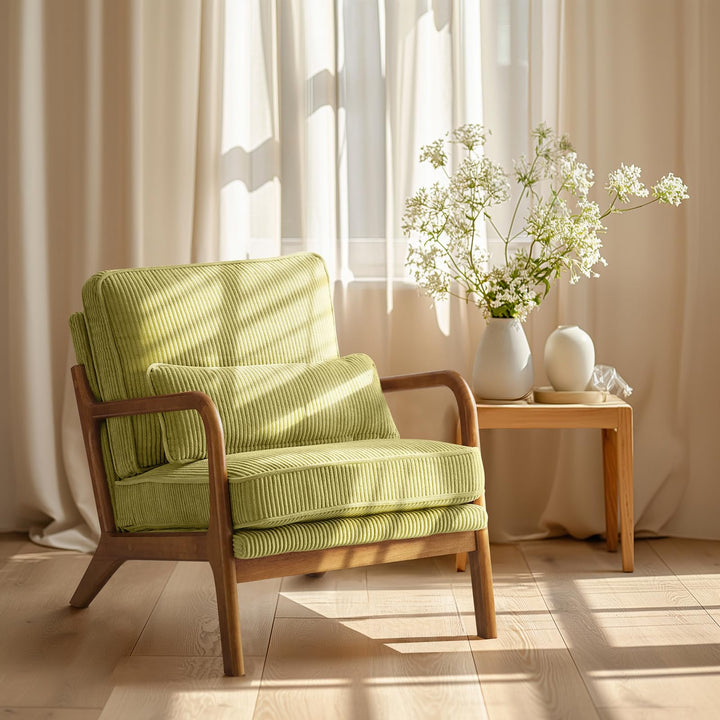 Bonnlo Fauteuil de Salon en Velours Côtelé, Chaise d Bonnlo Fauteuil de Salon en Velours Côtelé, Chaise d'Appoint Relaxation avec Cadre en Bois, Siège Confortable pour Salon, Chambre, Terrasse, 65 x 80 x 78 cm (Vert)