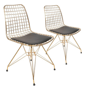 Menzzo Lot de 2 chaises Modernes Arkitek Métal Or et Cuir de Vachette Noir