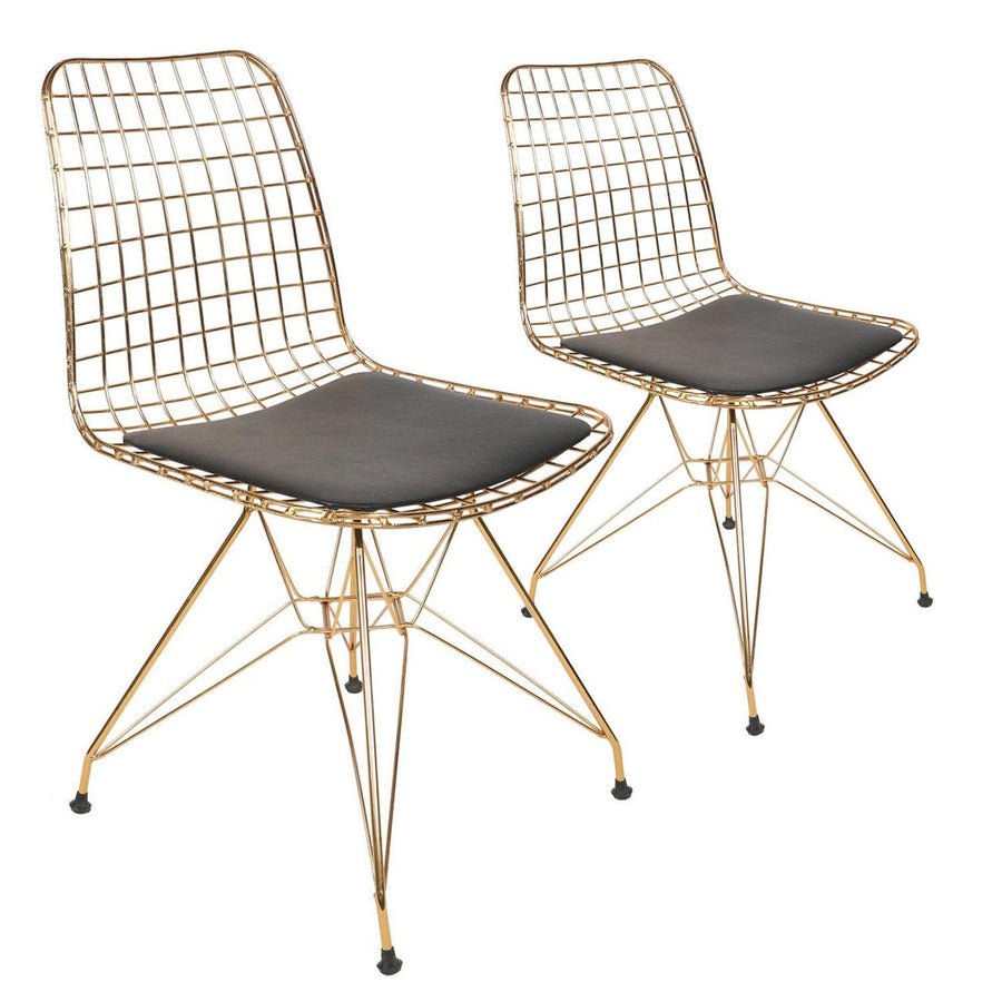 Menzzo Lot de 2 chaises Modernes Arkitek Métal Or et Cuir de Vachette Noir