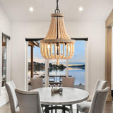 HMASNSEIY Lustre en Perles de Bois, luminaire Suspendu à 8 lumières, Style bohème, E14, plafonnier Semi-encastré, Lustre rétro Vintage Rustique en Perles pour Chambre d'enfant, Hall d'entrée, Couloir