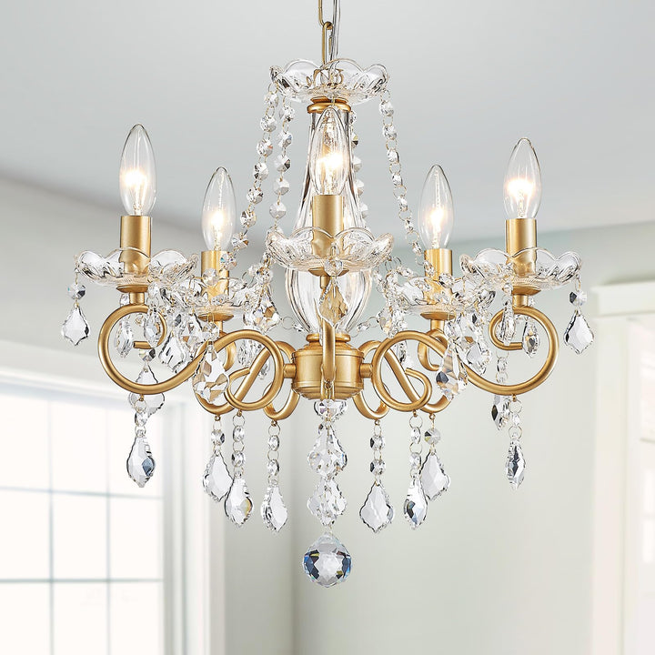 WUZUPS Chandelier Cristal Plafonnier Pendentif Flushmount Luminaire Moderne pour Chambre à Couloir Bar Cuisine Salle de Bain, H42 W43, Gold, Base E14