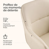 Baroni Home Fauteuil Moderne Pivotant avec Accoudoirs et Revêtement en Simili Cuir et Pieds en Acier Noir, Chaise Ergonomique de Salon, Chambre à Coucher, Chaise de Lecture, Beige, 55x85x47 cm