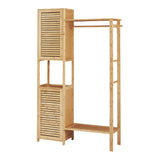 [en.casa] Portant à Vêtements avec Compartiments de Rangement et Barre de Penderie Armoire Ouverte Petit Dressing Style Scandinave pour Chambre Entrée Bambou 164 x 99 x 29 cm Naturel