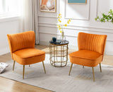 chairus Chaise de Salon en Velours Fauteuil de Chambre Comfortable Chaise Rembourrée Canapé 1 Place (Orange- 1 Piece)