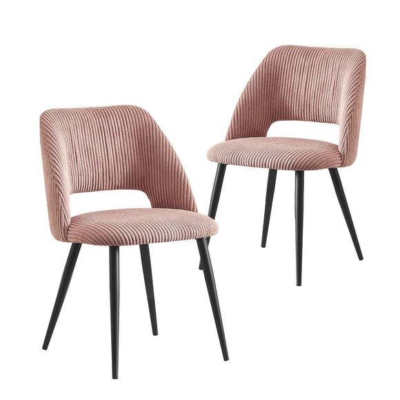 B&D Home Chaises de Salle à Manger Vicky Lot de 2, Chaise rembourrée en Velours côtelé pour Salle à Manger, Cuisine, Salon, Bureau, Coiffeuse, Design scandinave Rustique, Cordon Rose, 11126-ROSA-2