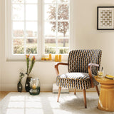 Atmosphera Créateur d'Intérieur - Fauteuil Chiara Tissu Chenille Noir Ocre Rétro Vintage Bois Hévéa Accoudoirs Semi-Ferme pour Salon, Bureau, Chambre