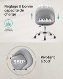 SONGMICS Chaise de Bureau, Fauteuil Pivotant en Tissu Coton-Lin, Siège Confort, Rembourrage en Mousse, Réglable en Hauteur, pour Bureau, Chambre, Gris Tourterelle OBG020G01