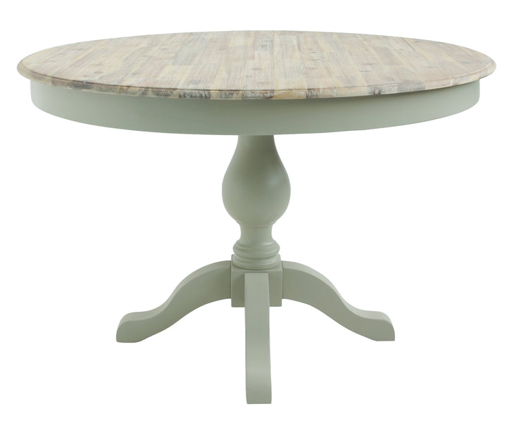 Générique Table à Manger Ronde sur piédestal avec 2 tiroirs cachés 120 L x 120 P x 78 H cm Plateau en Bois Dur d'acacia délavé à la Chaux Table à Manger en Bois Bleu Marine 5 Couleurs