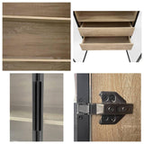 KOMHTOM Armoire de Rangement LED pour Salle de Bain avec Portes en Verre, Meuble Rangement Salle de Bain avec tiroirs Armoire de Toilette Moderne et Minimaliste vitrine en Verre (1)