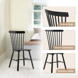 LUE BONA Lot de 2 Chaises de Salle à Manger, Chaise en Bois Massif avec Dossier à Barreaux, Style Windsor Classique pour Cuisine & Salon, Noir