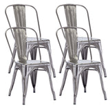 DUHOME Chaise de Salle à Manger Lot de 4 Chaise de Cuisine Empilable Tabouret en Métal Siège avec Dossier pour Bar Café Salon Restaurant, Métallique